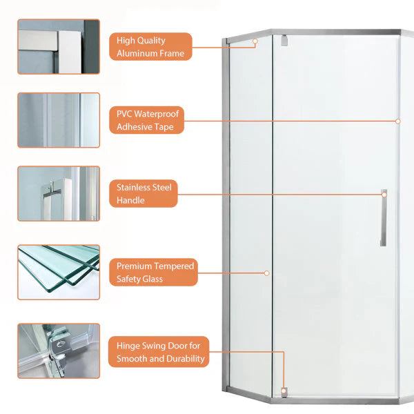 34-1/8" W X 72" H Shower Door And Enclosure Semi-Frameless Neo-Angle Hinged