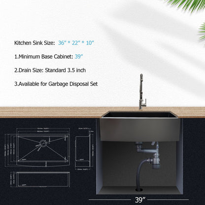 Kichae 36in x 22in Kitchen Sink Farmhouse Workstation Black Stainless Steel with Accessories  from Kichae