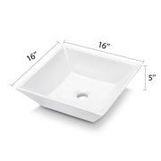 Kichae 16 Inch Bathroom Vessel Sink Square Modern Square Above Counter White Porcelain Ceramic Bathroom Vessel Vanity Sink Art Basin Kichae USA