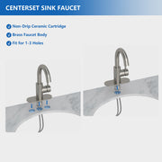 Kichae Two Handle Brushed Nickel Bathroom Lavatory Faucet Complete Set with Pop Up Drain & Supply Hoses Kichae USA