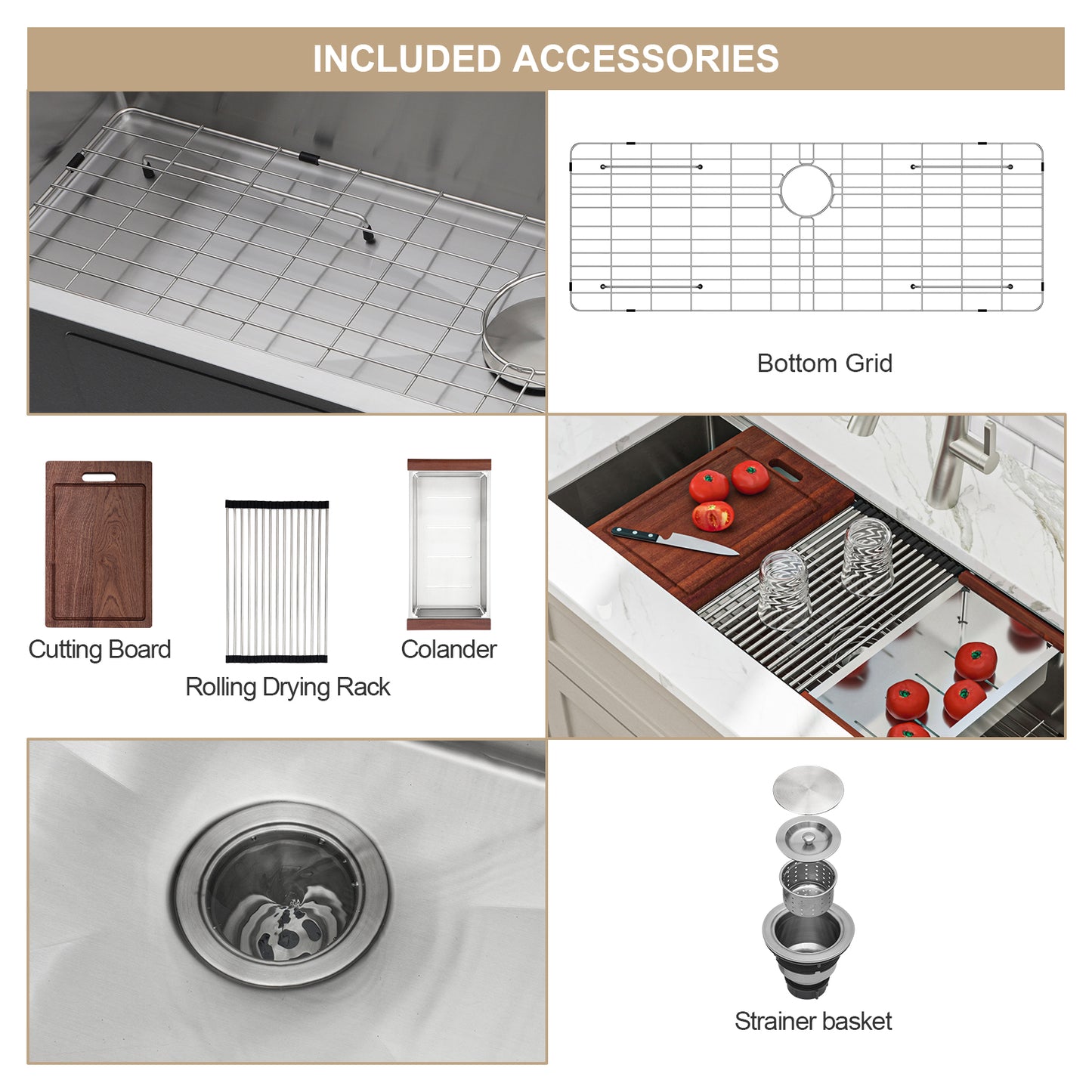 45-inch Undermount Workstation Kitchen Sink - 45x19 Inch Undermount Sink Ledge Workstation Deep Single Bowl 16 Gauge Stainless Steel Under Counter Extra Large Kitchen Sink Basin