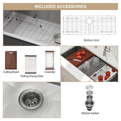 45-inch Undermount Workstation Kitchen Sink - 45x19 Inch Undermount Sink Ledge Workstation Deep Single Bowl 16 Gauge Stainless Steel Under Counter Extra Large Kitchen Sink Basin