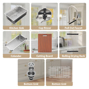 Kichae 33in  Drop In Kitchen Sink Waterfall Stainless Steel Sink Single Bowl 16 Gauge Workstation Sink Topmount Kitchen Sink With Faucet Combo And Cup Washer Kichae USA