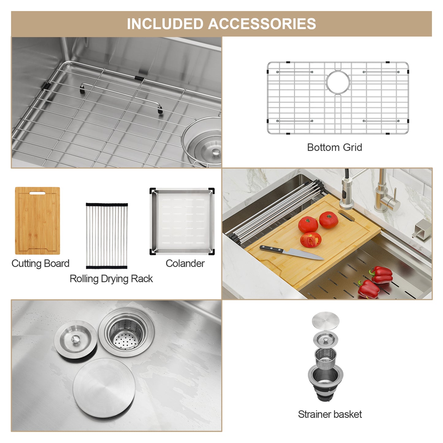 Kichae Undermount Kitchen Sink 33 Inch Stainless Steel Undermount Kitchen Sinks 16 Gauge Single Bowl Workstation Large Sinks 33 x19 Inch Double Ledges Design Workstation Sink