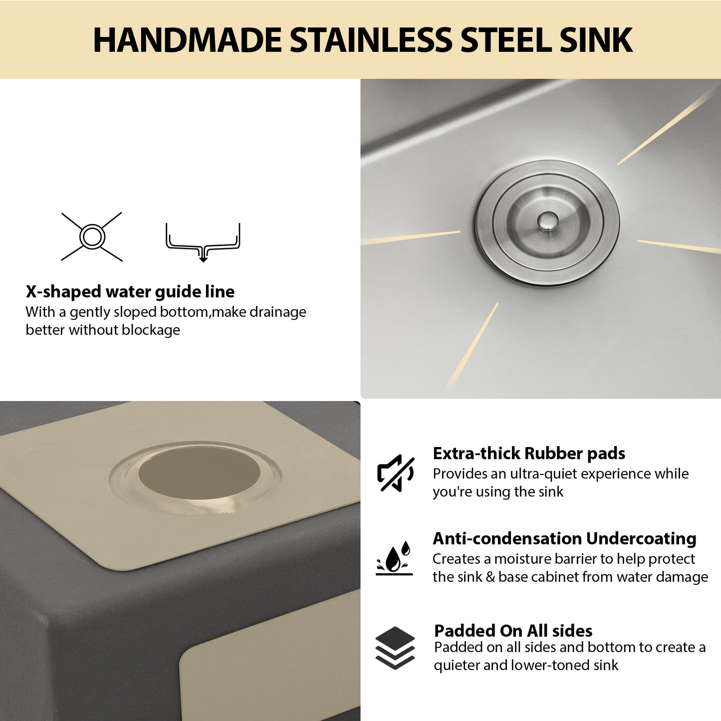 Kichae 32 Inch Undermount Workstation Kitchen Sink 16‑Gauge Stainless Steel Single Bowl Sink with Cutting Board and Colander