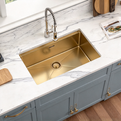 Kichae 30x19 Inch Gold Undermount Workstation Kitchen Sink 16 Gauge Stainless Steel Single Bowl Kitchen Sink With Full Accessories