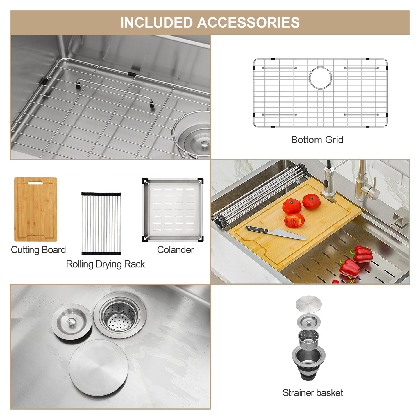 Kichae 33x22 Inch Drop In Patent Double Ledges Design Workstation Sink