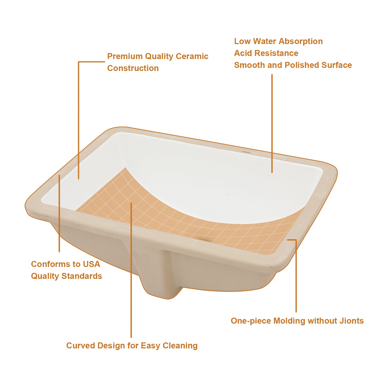 Undermount Bathroom Sink - Kichae Luxury 18.25in White Rectangle Bathroom Sink Deep Bowl Porcelain Ceramic Lavatory Vanity Sink Basin with Overflow