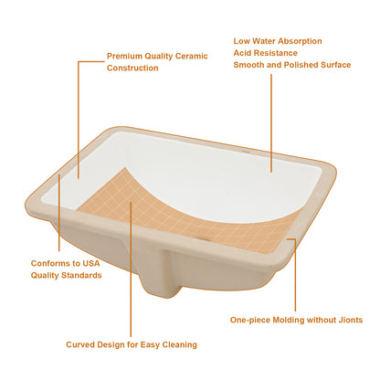 Undermount Bathroom Sink - Kichae Luxury 18.25in White Rectangle Bathroom Sink Deep Bowl Porcelain Ceramic Lavatory Vanity Sink Basin with Overflow