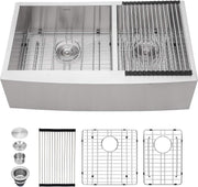 Kichae 36 Double Farmhouse Sink - 36 Inch Kitchen Sink Double Bowl 60/40 Stainless Steel Apron Front Farm Kitchen Sink Farmer Sink Kichae USA