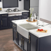 Kichae 36 Apron Double Farmhouse Sink - 36 Inch Apon Front Kitchen Farm Sink Stainless Steel Double Bowl 50/50 Modern Handmade Farmhouse Sink Basin Kichae USA