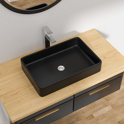 Kichae Black Vessel Sink Rectangle- 24in x16in  Modern Rectangular Top Counter Bathroom Sink Matte Black Porcelain Ceramic Lavatory Sink Bowl Art Basin