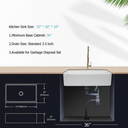 Kichae Workstation White Farmhouse Sink 33 inch Farmhouse Kitchen Sink Apron Front White Fireclay Porcelain Ceramic Single Bowl Kitchen Farm Sink  from Kichae