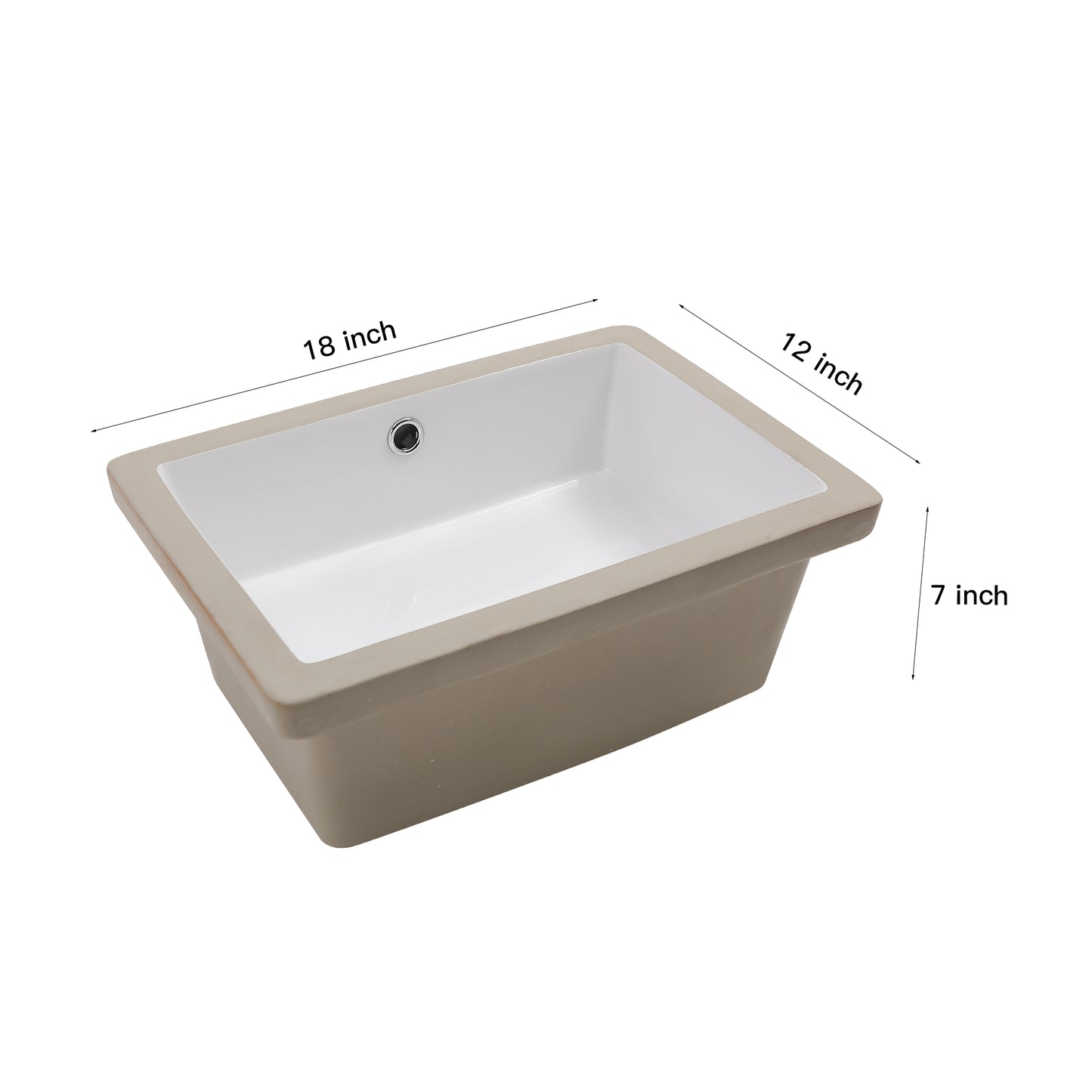 Kichae 18x12.5 Inch Bathroom Vanity Sink Undermount Rectangle White Porcelain Ceramic Bathroom Under Counter Lavatory Vanity Sink Basin with Overflow