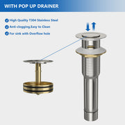 Kichae Two Handle Brushed Nickel Bathroom Lavatory Faucet Complete Set with Pop Up Drain & Supply Hoses Kichae USA