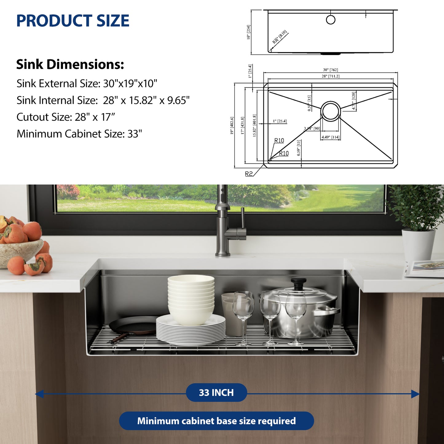 Kichae 30'' x 19'' Gunmetal Black Undermount Workstation Kitchen Sink 16 Gauge Stainless Steel Single Bowl Sink with Full Workstation Accessories
