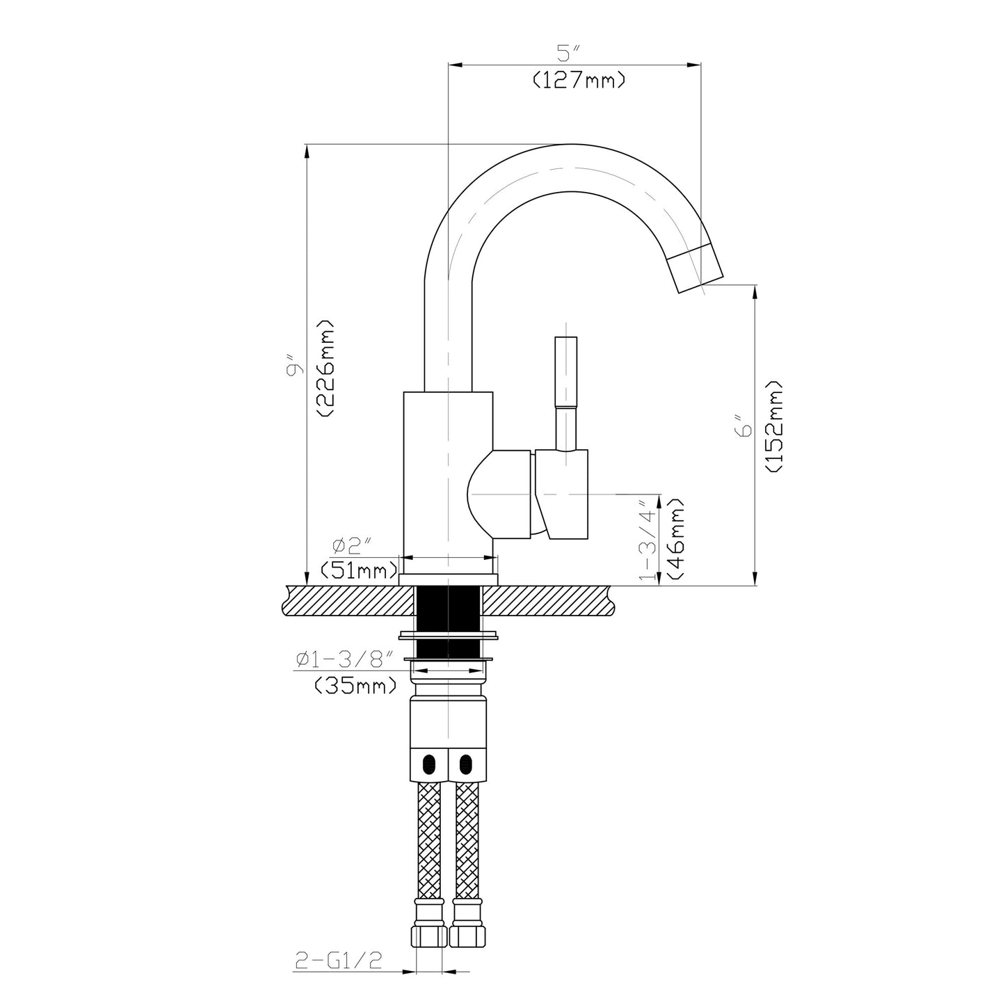 Kichae Bathroom Faucet - 2 Handle Brushed Nickel Lavatory Faucet Set with Pop-up Drain and Water Hoses