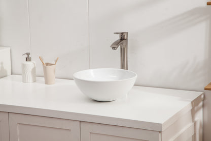 13in W x 13in D Washroom Sink Design Bathroom Vessel Sink Round Bowl  Above Counter White Ceramic