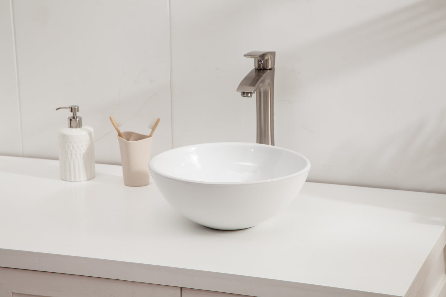 13in W x 13in D Washroom Sink Design Bathroom Vessel Sink Round Bowl  Above Counter White Ceramic