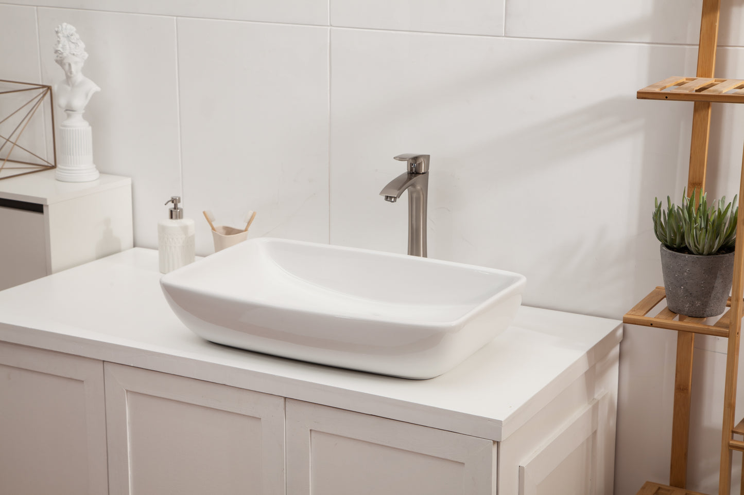 24in W x 15-1/2in D Bathroom Vessel Sink Washroom Sink Design White Ceramic Handmade Rectangular