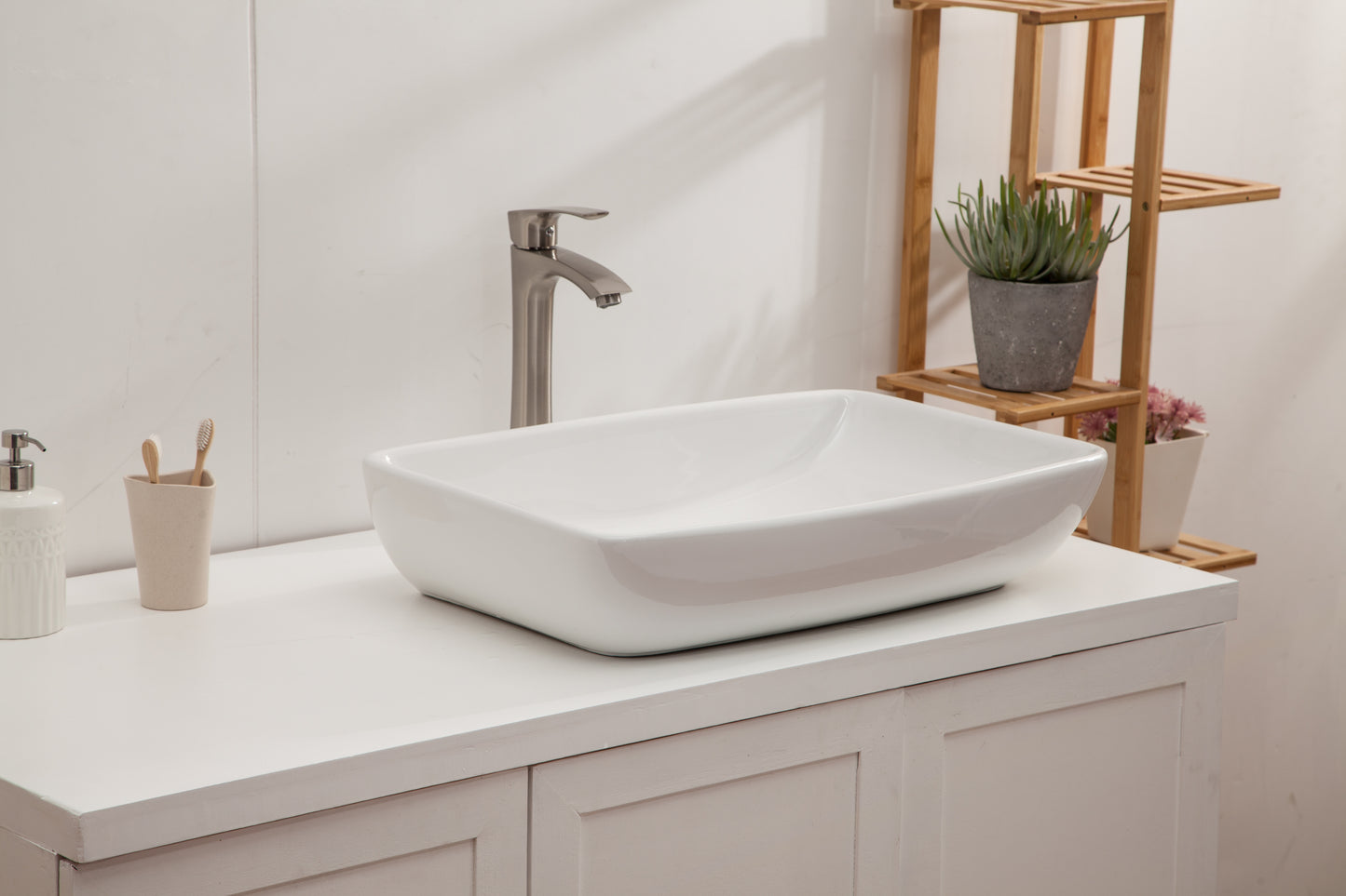 24in W x 15-1/2in D Bathroom Vessel Sink Washroom Sink Design White Ceramic Handmade Rectangular