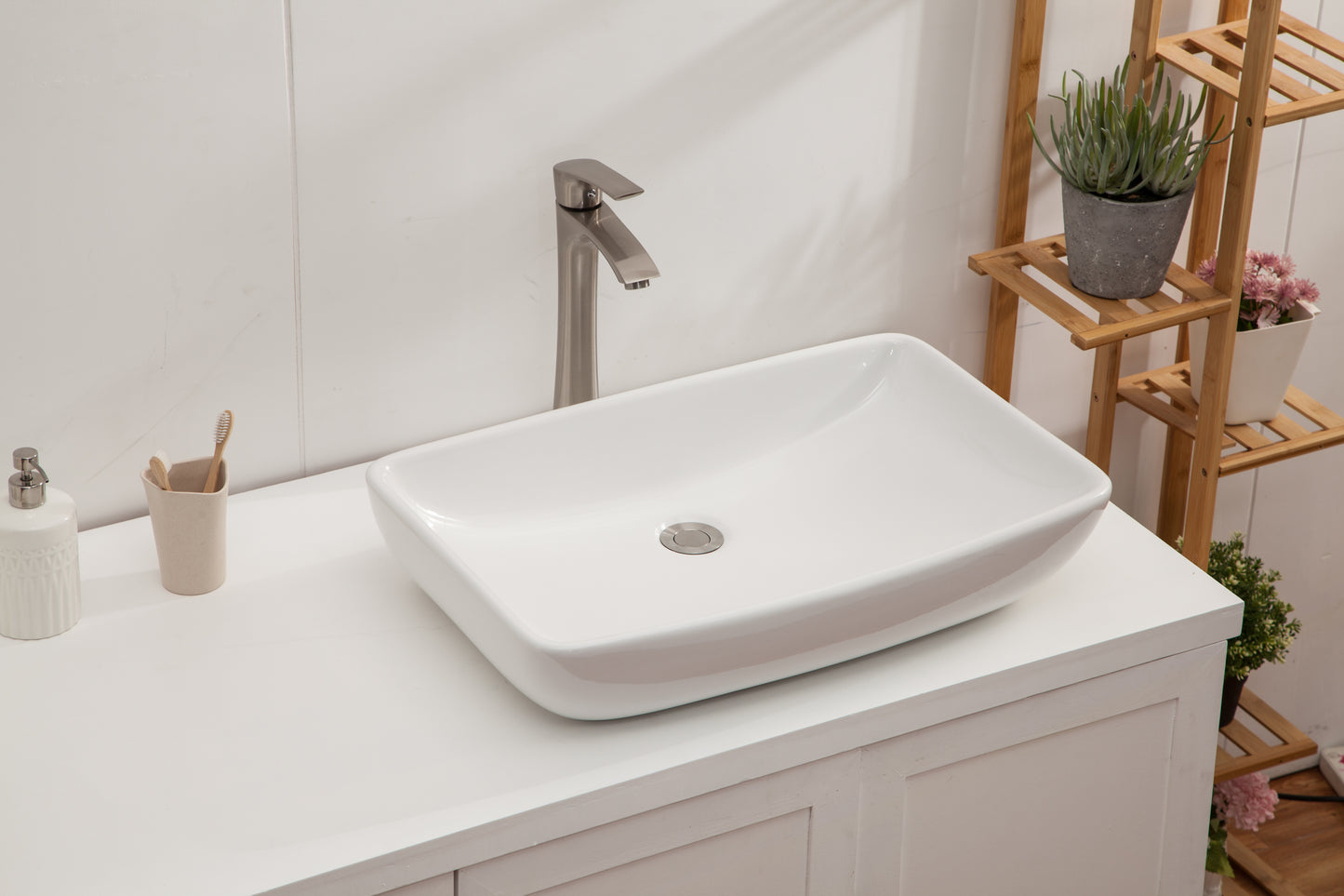 24in W x 15-1/2in D Bathroom Vessel Sink Washroom Sink Design White Ceramic Handmade Rectangular