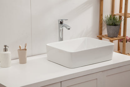 19in W X 14-1/2in D Bathroom Vessel Sink with Sink Faucet Above Counter White Ceramic Modern Classic