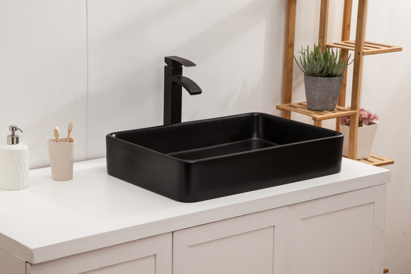 Rectangle Bathroom Vessel Sink - Kichae 24x16in  Black Rectangle Bathroom Sink Modern Above Counter Porcelain Ceramic Vessel Vanity Sink Art Basin