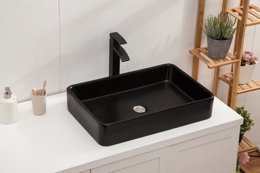 Rectangle Bathroom Vessel Sink - Kichae 24x16in  Black Rectangle Bathroom Sink Modern Above Counter Porcelain Ceramic Vessel Vanity Sink Art Basin