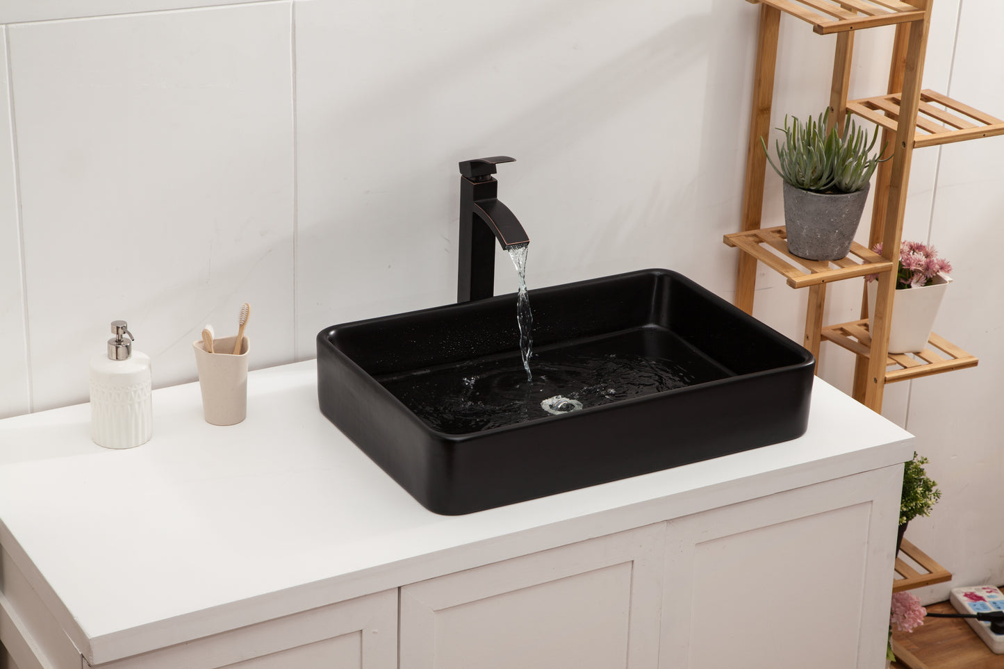 Rectangle Bathroom Vessel Sink - Kichae 24x16in  Black Rectangle Bathroom Sink Modern Above Counter Porcelain Ceramic Vessel Vanity Sink Art Basin