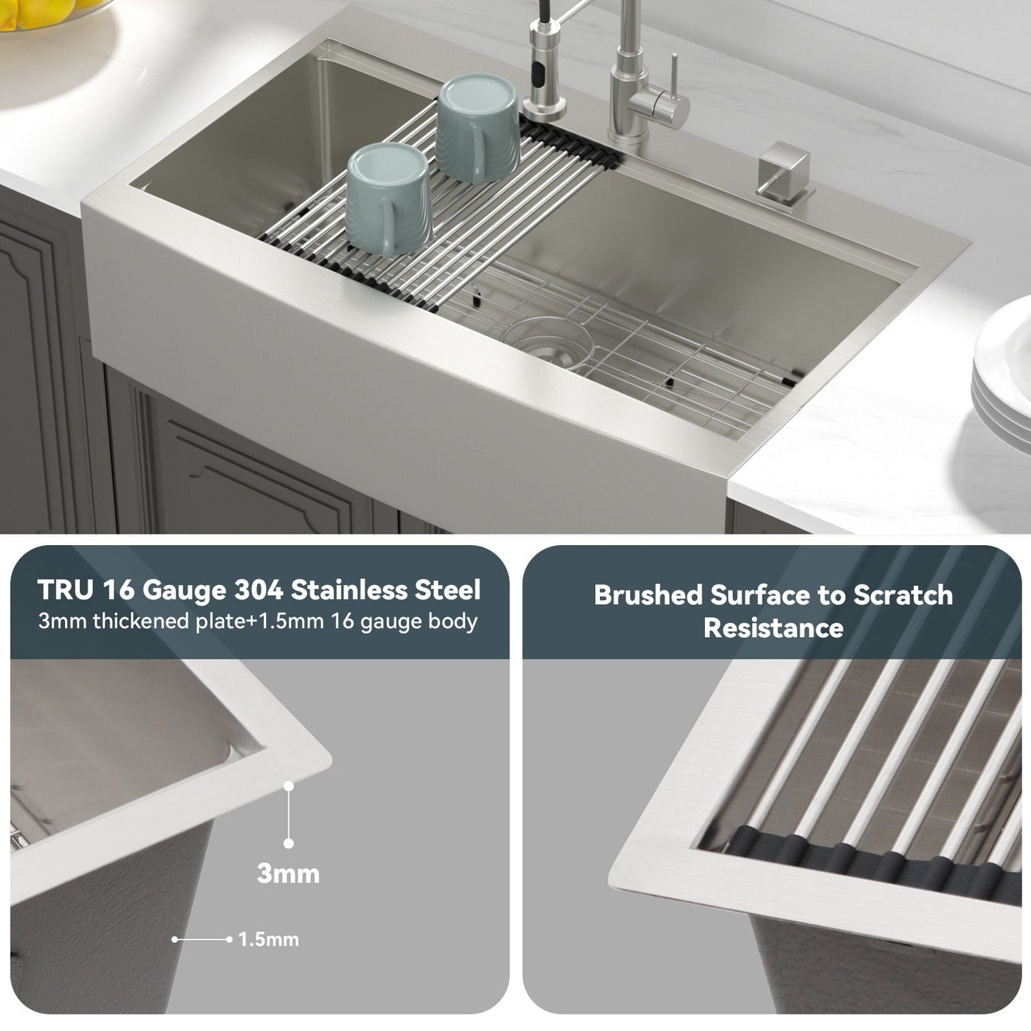 33 Inch Farmhouse Kitchen Sink Workstation SinK Topmount Single Bowl Sink 16 Gauge Stainless Steel Kitchen Sink with Cutting Board and Colander  from Kichae