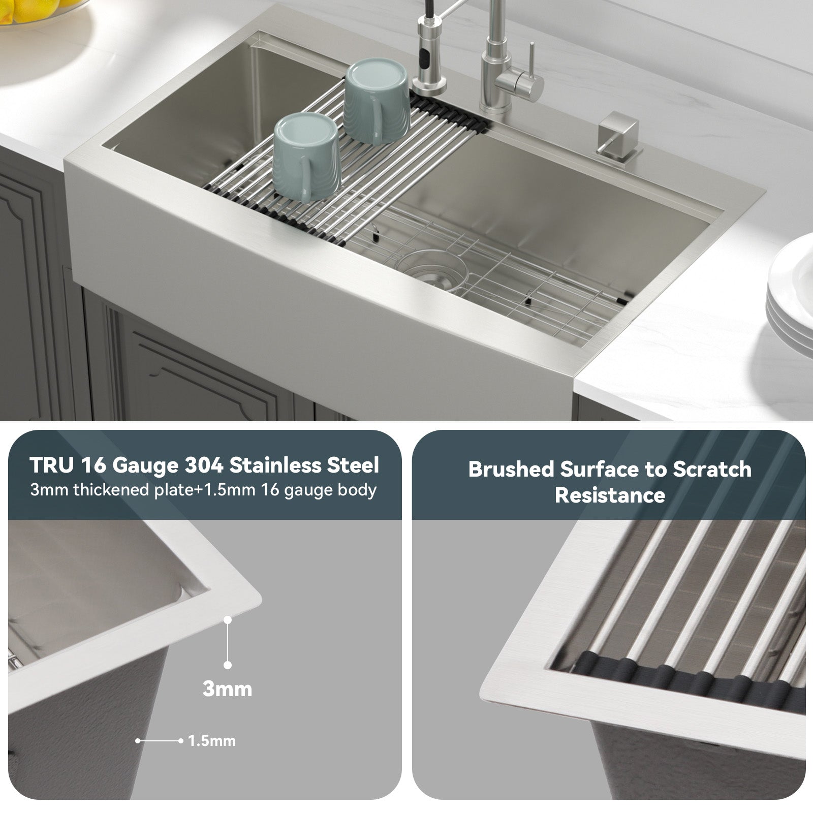 33 Inch Farmhouse Kitchen Sink Workstation SinK Topmount Single Bowl Sink 16 Gauge Stainless Steel Kitchen Sink with Cutting Board and Colander  from Kichae