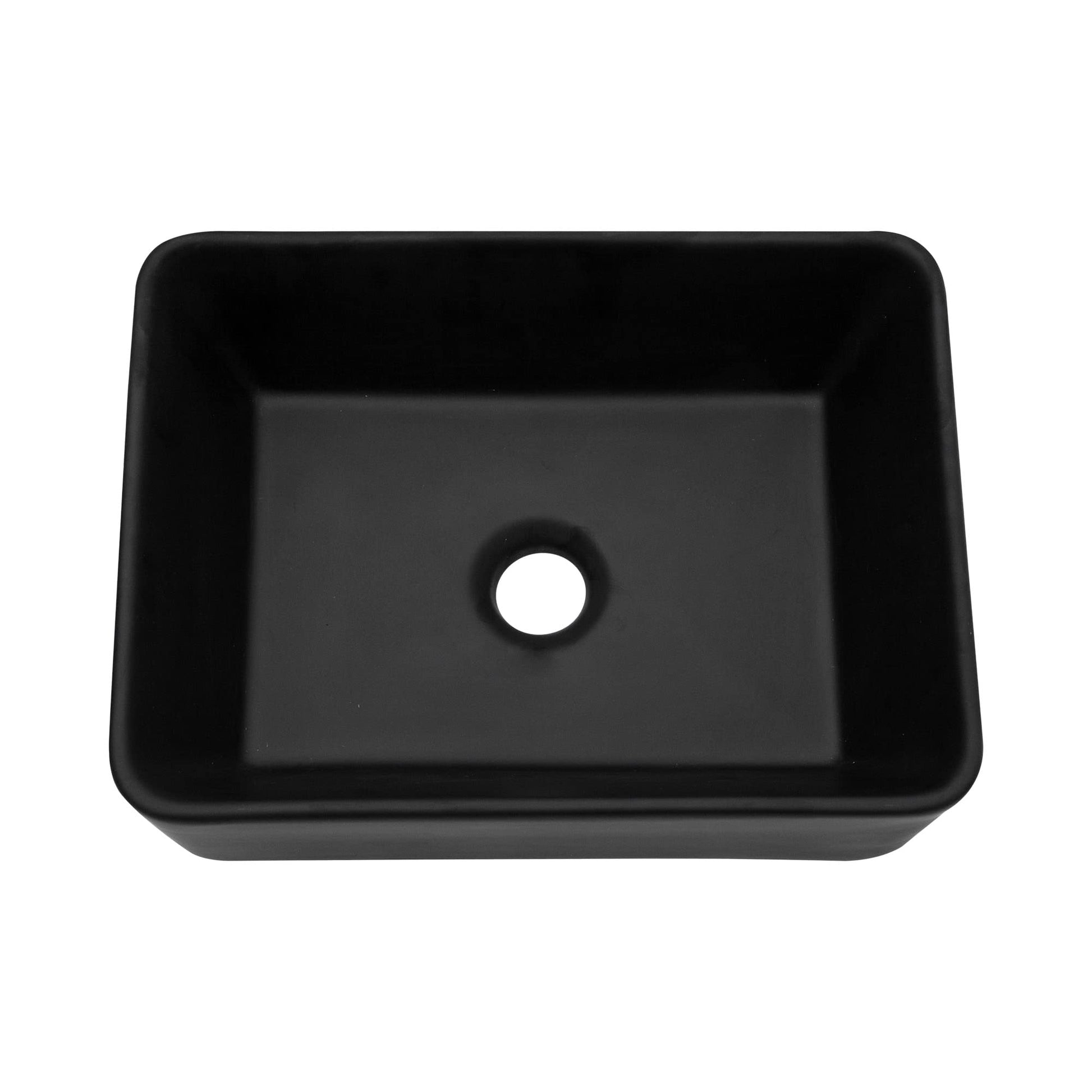 Modern Rectangular Above Counter  Black Vessel Sink - Kichae 16 x 12 Ceramic Porcelain Art Basin  from Kichae