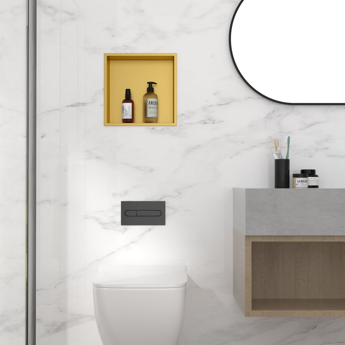 KICHAE 12x12 recessed stainless steel shower niche – Brushed Gold shower installation