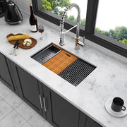 28'' W x 18'' D Undermount Kitchen Sink Worksation Sink Gunmetal Black Single Bowl Stainless Steel Kichae USA