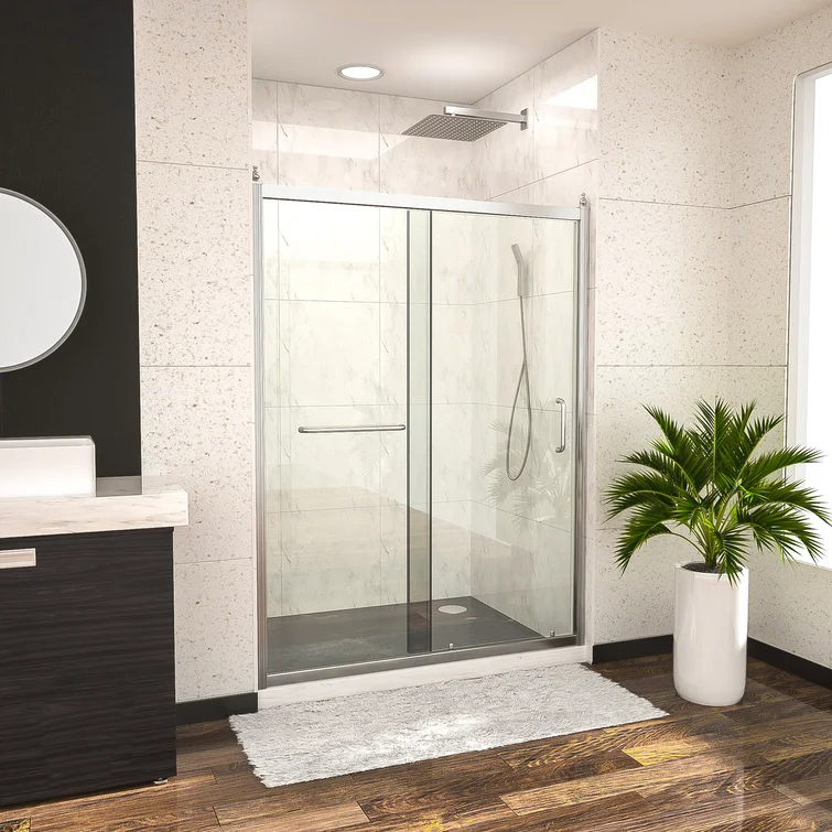 60" W X 72" H Semi-Frameless Shower Door and Enclosure Single Sliding