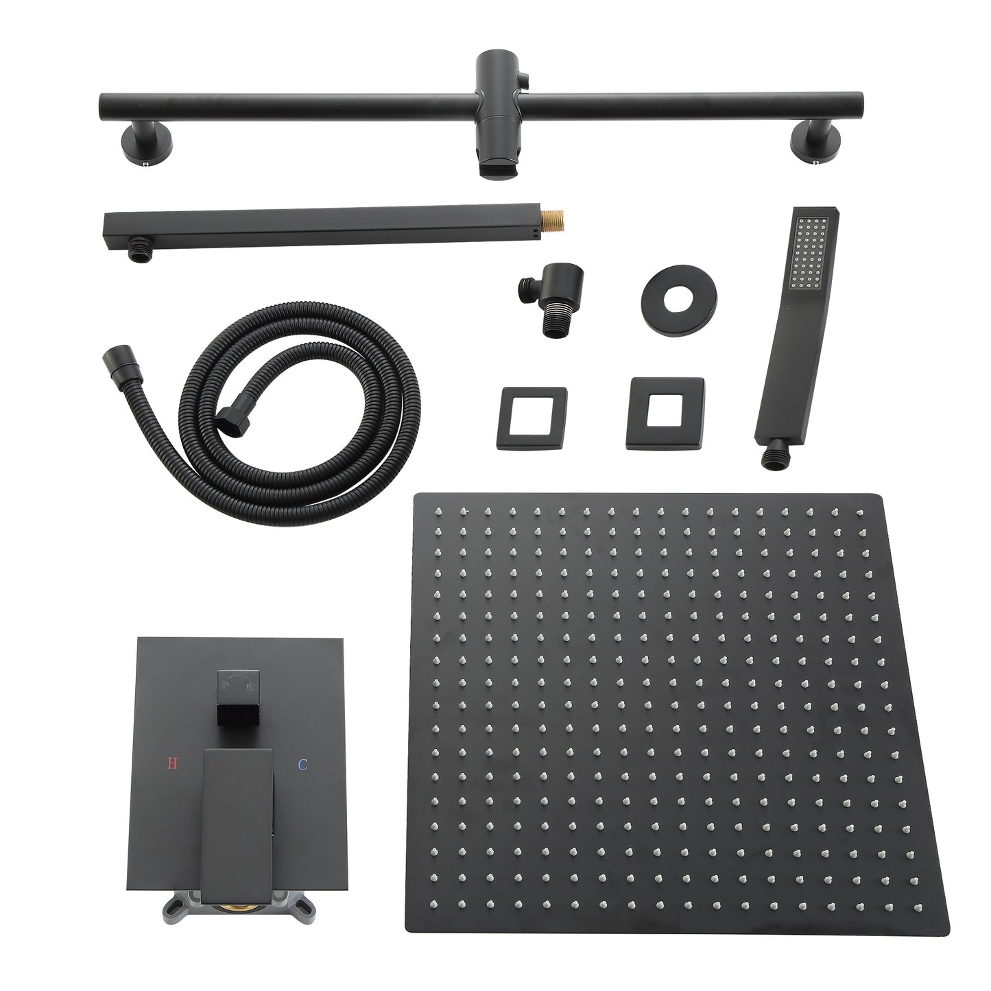 12 Inch Rainfall Square Shower System with Sliding Bar Wall Mounted(Valve Included)