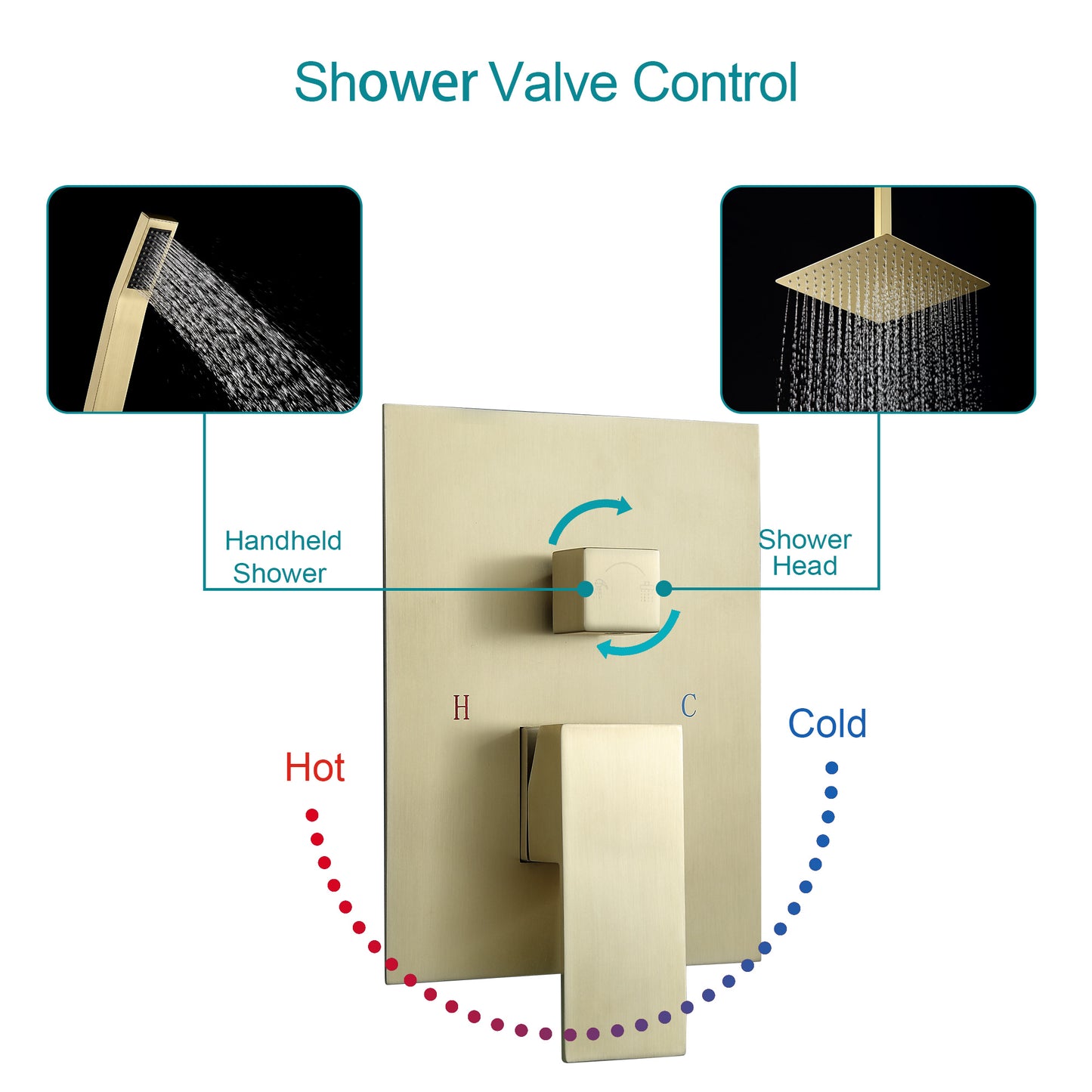 12 Inch Rainfall Square Shower System with Handheld Shower Ceiling Mounted in Matte Black/Gold (Valve Included)