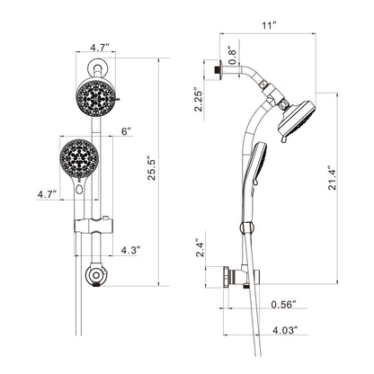 5 Inch Rainfall Round Shower System with Handheld Shower 8 Spray Multi Function Dual Shower Head