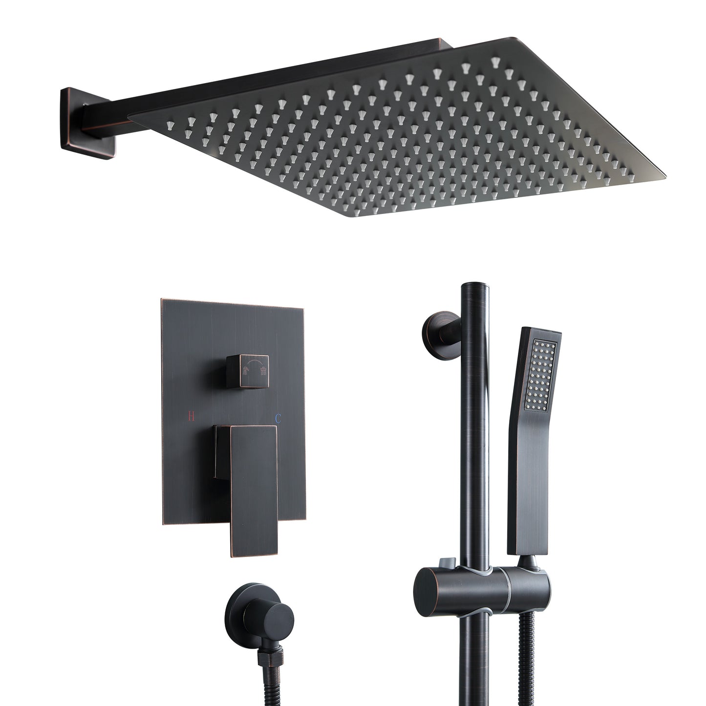 12 Inch Rainfall Square Shower System with Sliding Bar Wall Mounted(Valve Included)