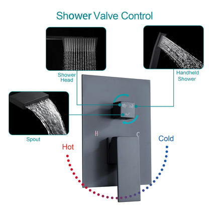 12 Inch Rainfall Square Shower System with Handheld Shower and Linear Faucet Wall Mounted(Valve Included)