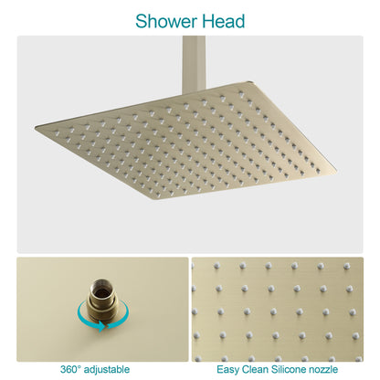 12 Inch Rainfall Square Shower System with Handheld Shower Ceiling Mounted in Matte Black/Gold (Valve Included)