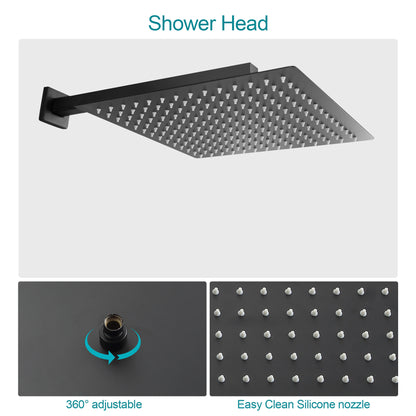 12 Inch Rainfall Square Shower System with Handheld Shower and Linear Faucet Wall Mounted(Valve Included)