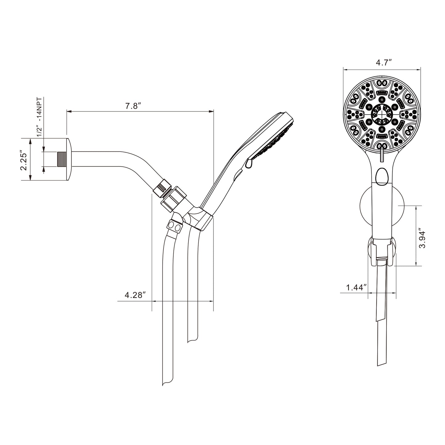 5 Inch Rainfall Round Handheld Shower Head 8 Spray Multi Function Adjustable