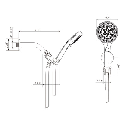 5 Inch Rainfall Round Handheld Shower Head 8 Spray Multi Function Adjustable