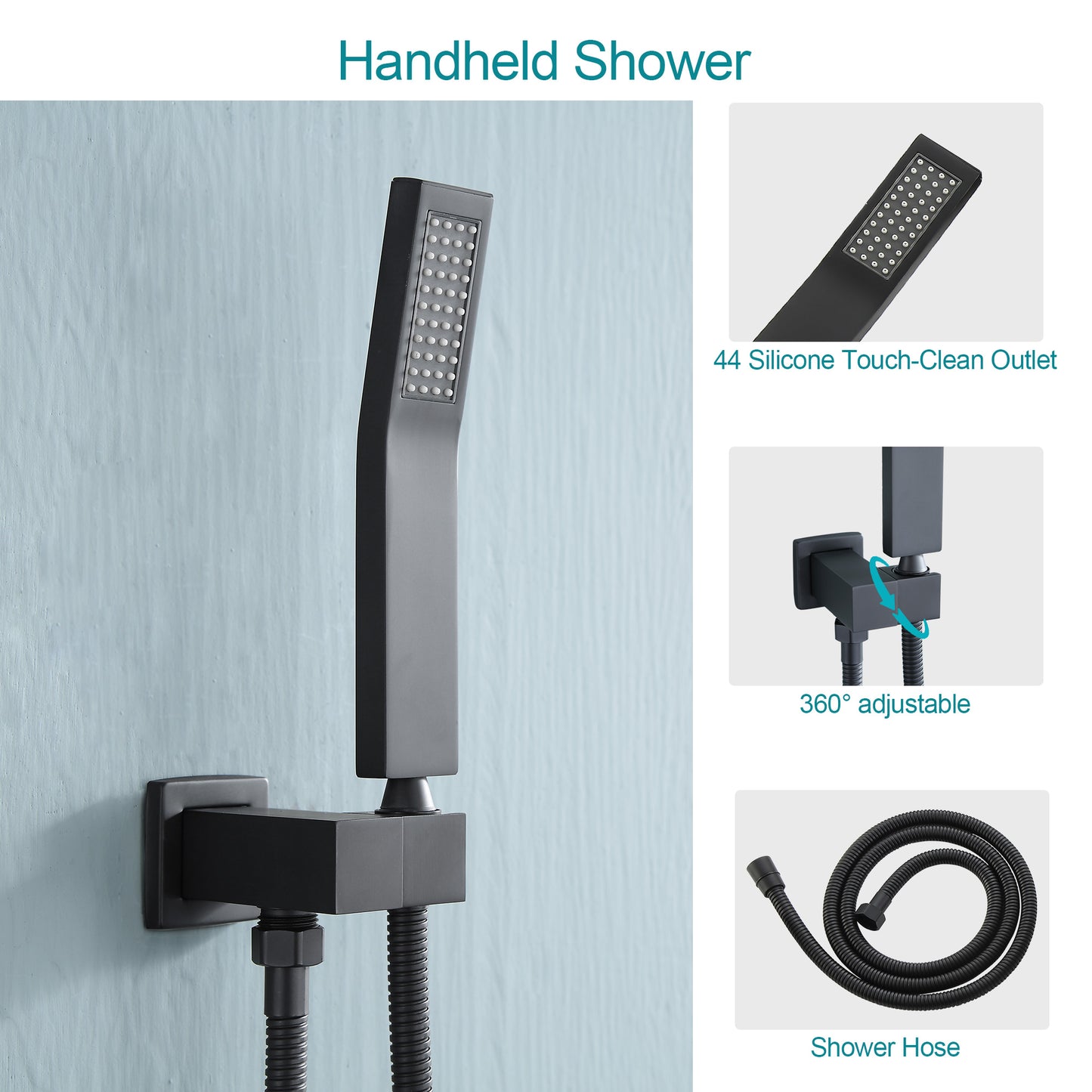 12 Inch Rainfall Square Shower System with Handheld Shower and Linear Faucet Wall Mounted(Valve Included)