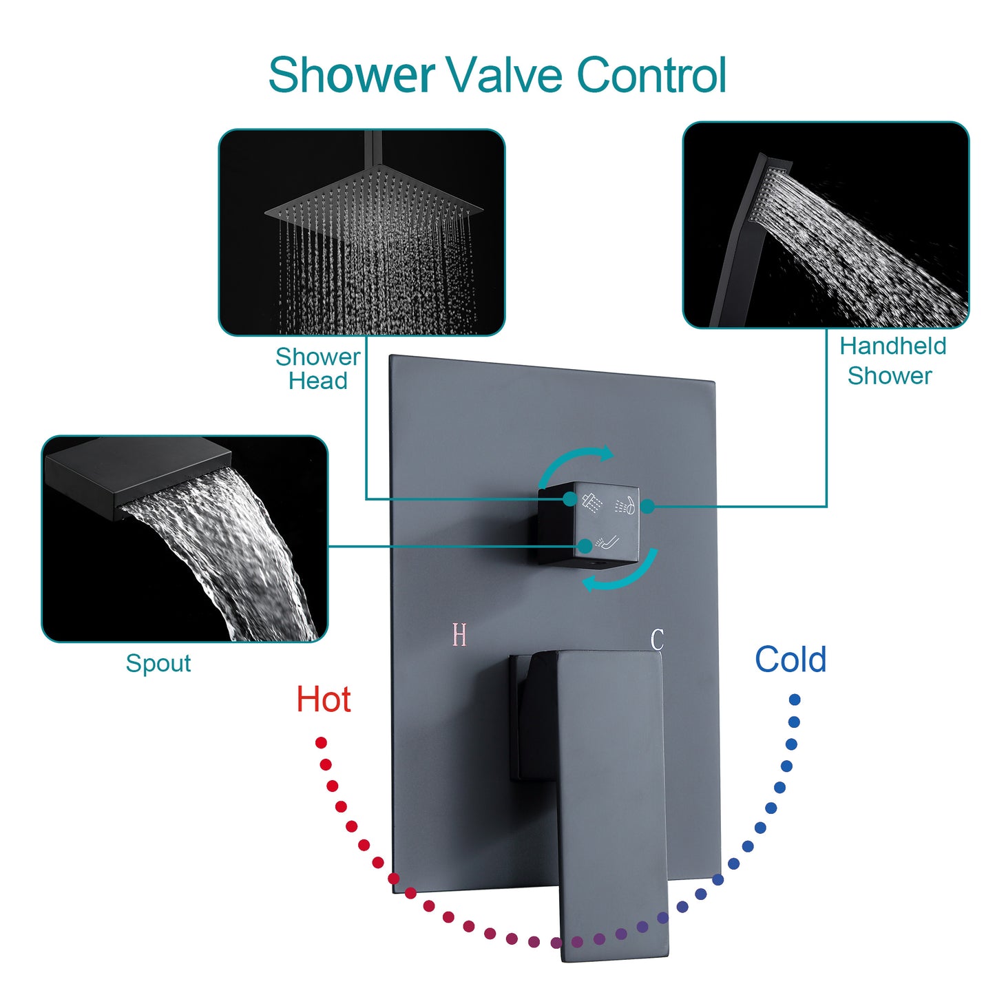 12 Inch Rainfall Square Shower System with Handheld Shower and Linear Faucet Ceiling Mounted (Valve Included)