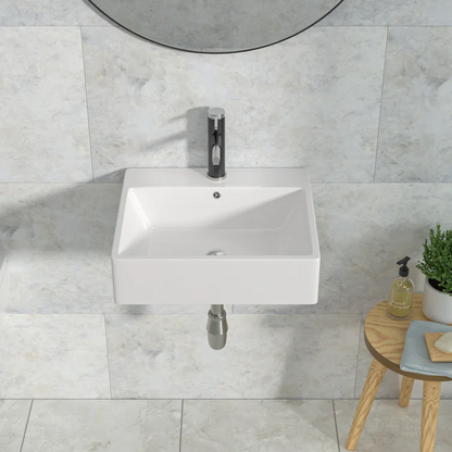 20"Lx18"Wx5.5"D Washroom Sink Design Bathroom Sink White Ceramic Rectangular Wall-Mounted With Right Angle Lordear