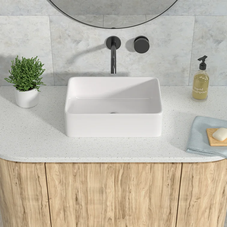 19"Lx14.5"Wx5.5"D Washroom Sink Design Bathroom Sink White Glazed Ceramic Rectangular Top-Mounted Lordear