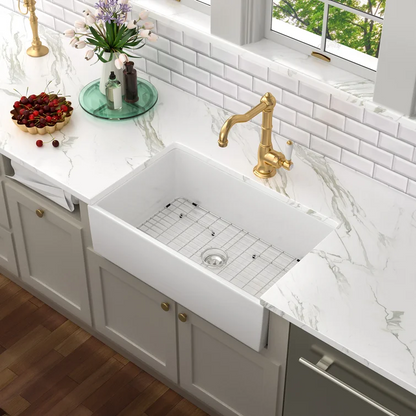 36'' L x 20'' W White Porcelain Farmhouse/Apron Kitchen Sink with Accessories Lordear